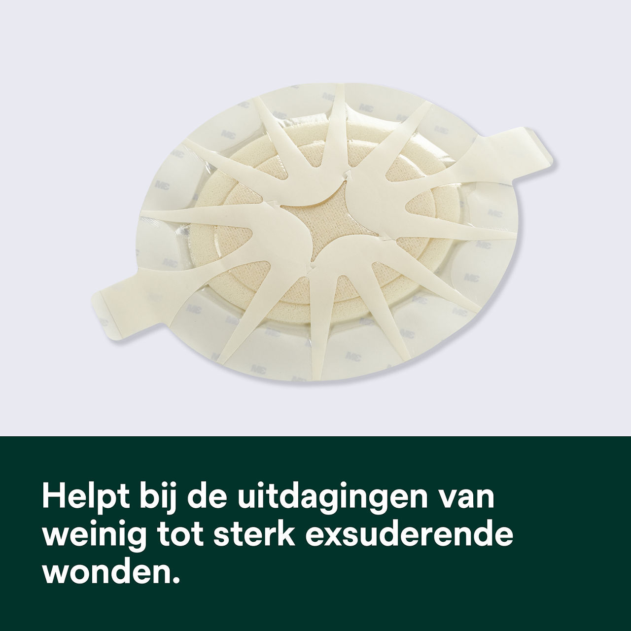 (1) Tegaderm HP Foam: Helpt bij het aanpakken van de uitdagingen van licht tot sterk exsuderende wonden
