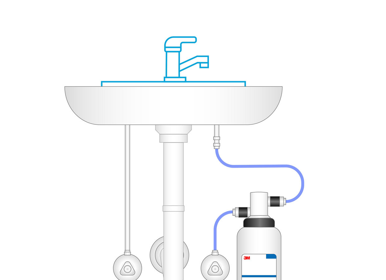 Rendering of how to install an under sink system for the bathroom