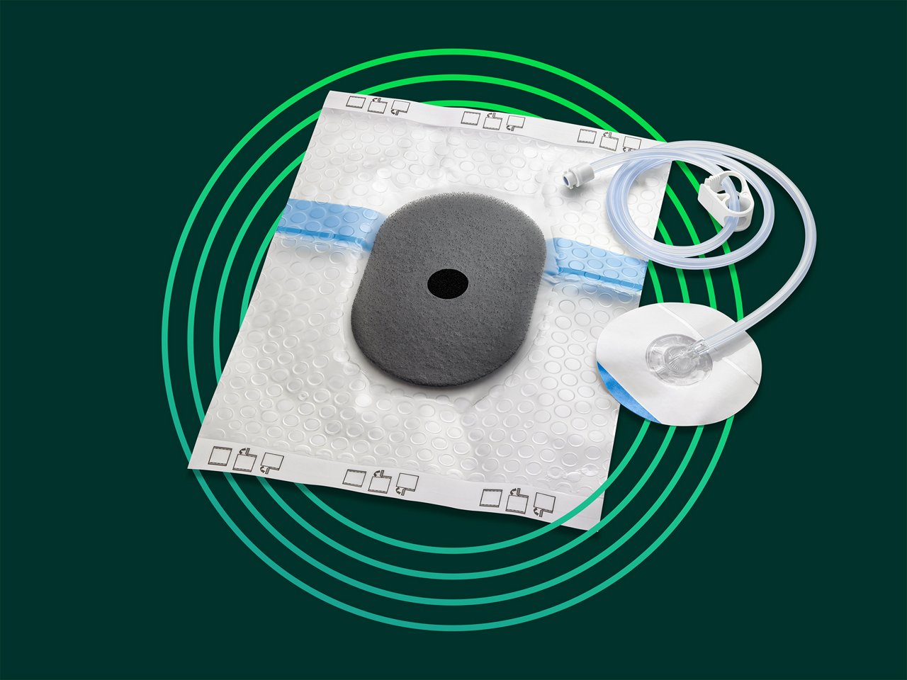 Image of VAC Peel and Place medium dressing with a SensaTRAC pad.