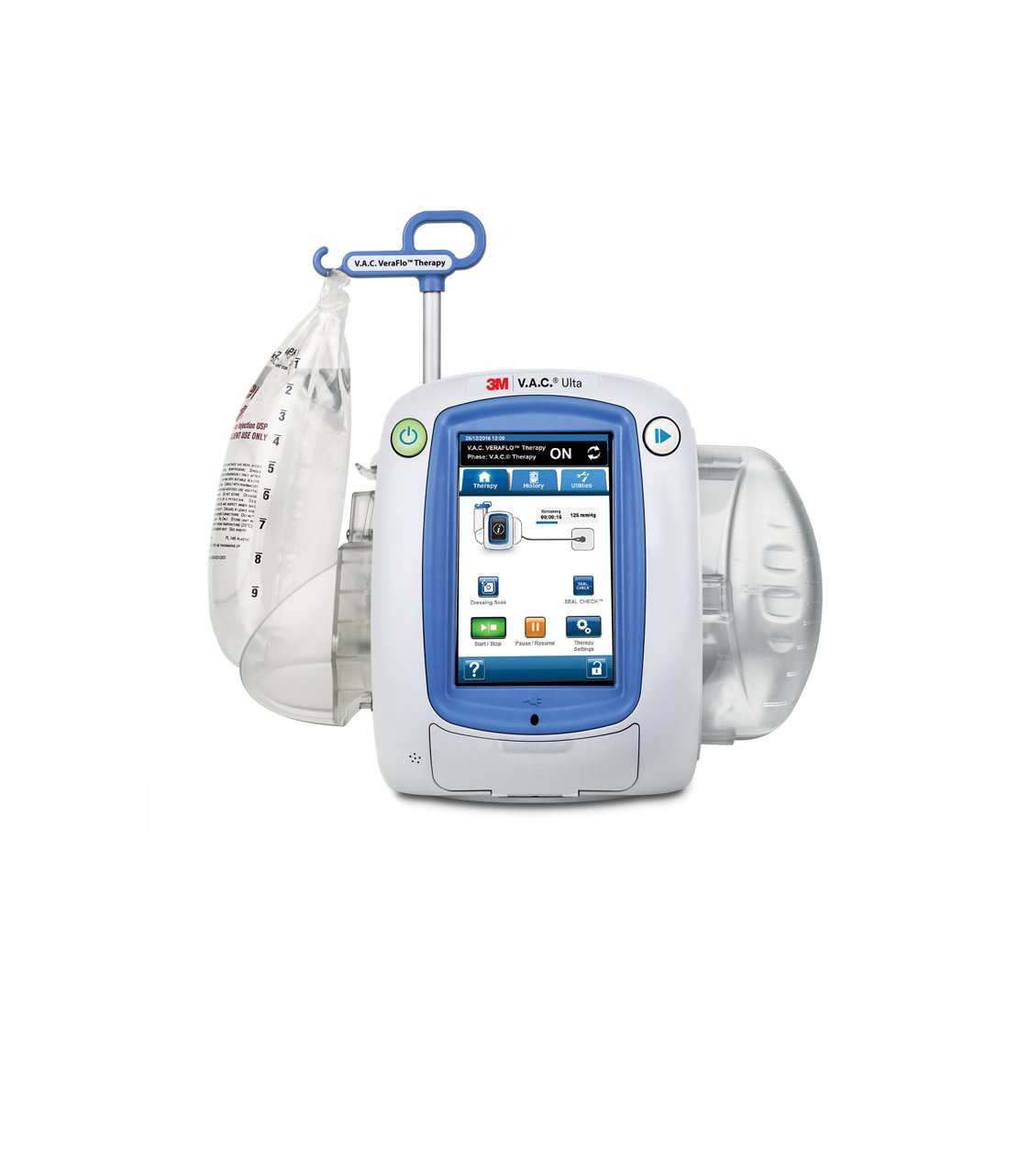 3M™ V.A.C.® Ulta Therapy Unit, IV Pole with saline bag