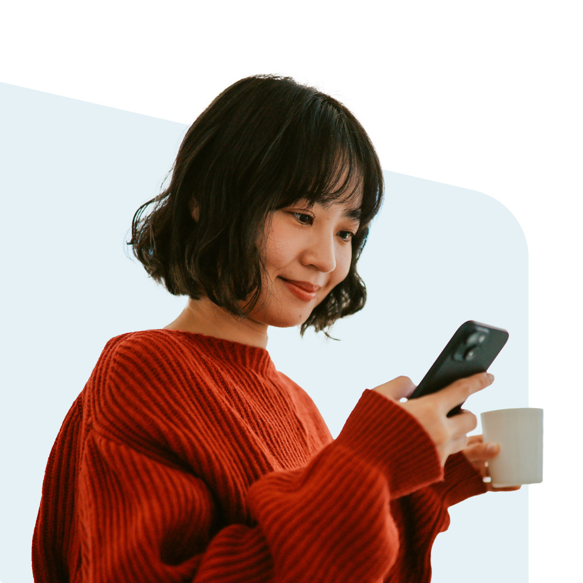 Woman looking at the results on her phone