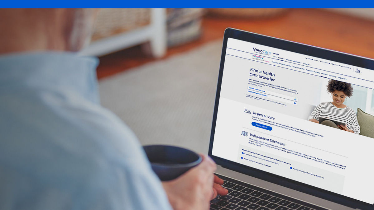 NovoCare® homepage on laptop screen