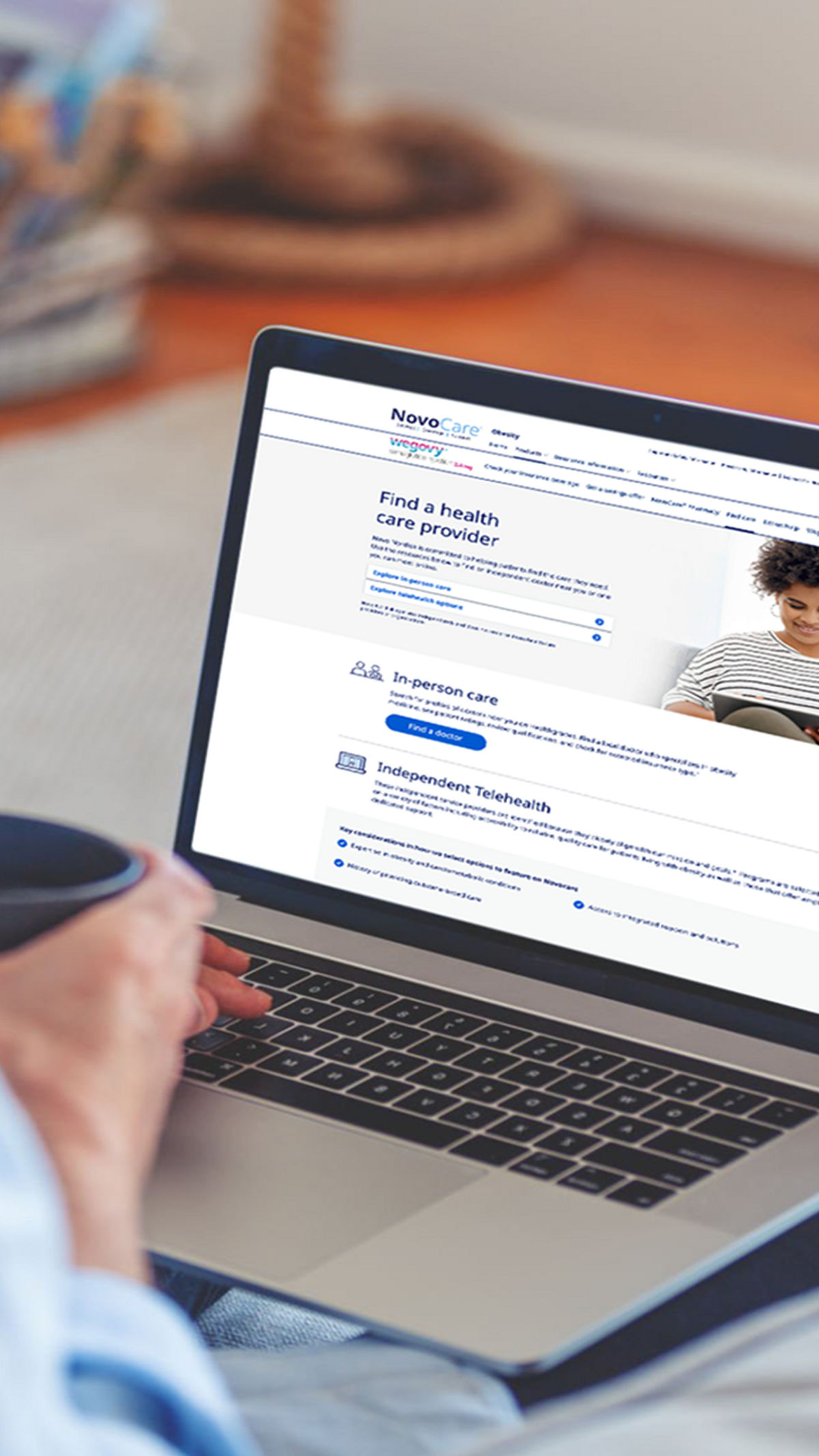 NovoCare® homepage on laptop screen