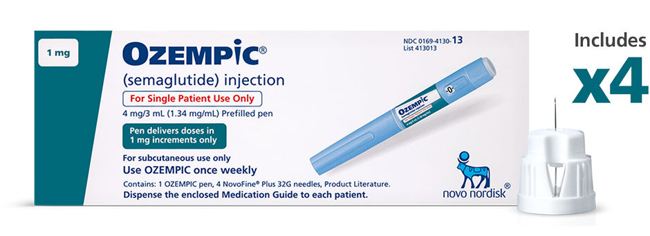 1 mg dose Ozempic® pen package includes 4 needles