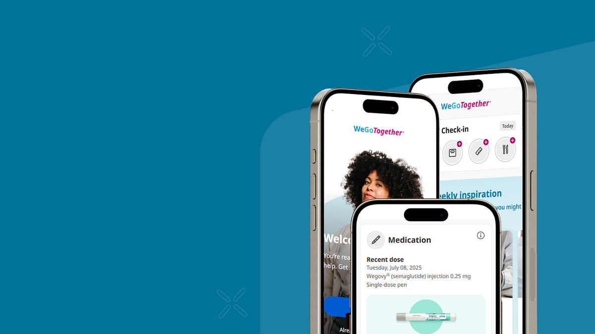 WeGoTogether® Support Program mobile application landing pages on phone screens