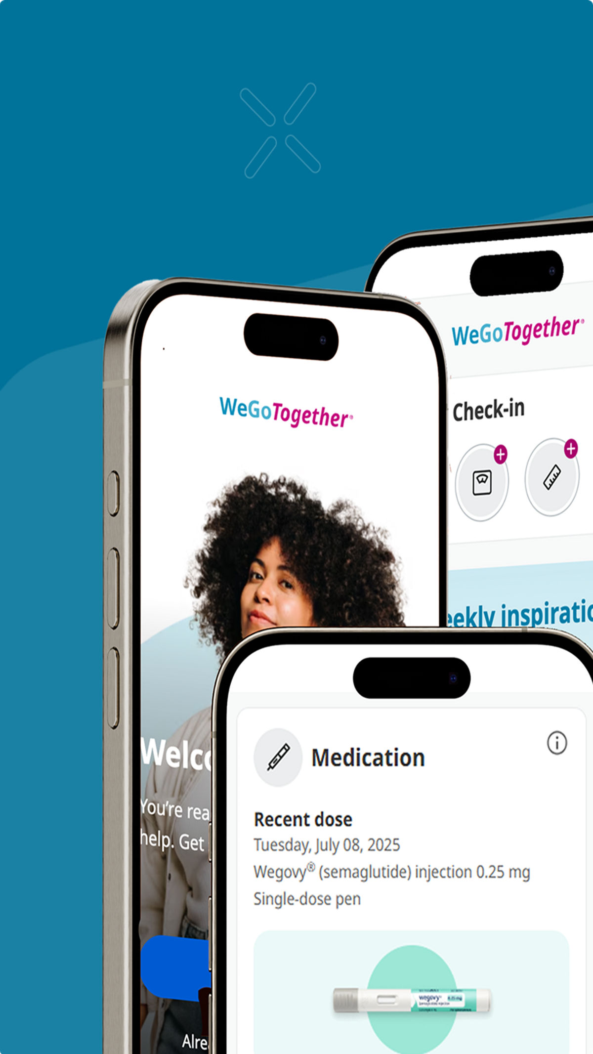 WeGoTogether® Support Program mobile application landing pages on phone screens