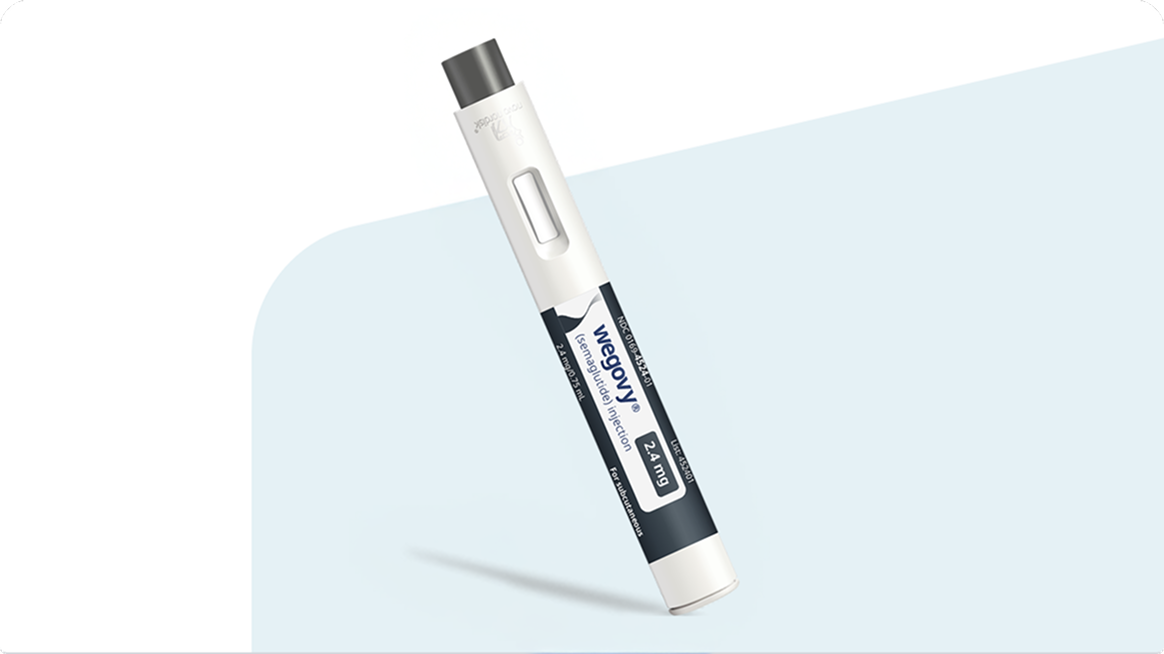 Wegovy® 2.4 mg injection pen blue background