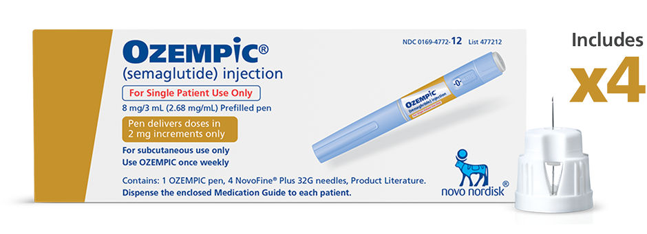 2 mg dose Ozempic® pen package includes 4 needles
