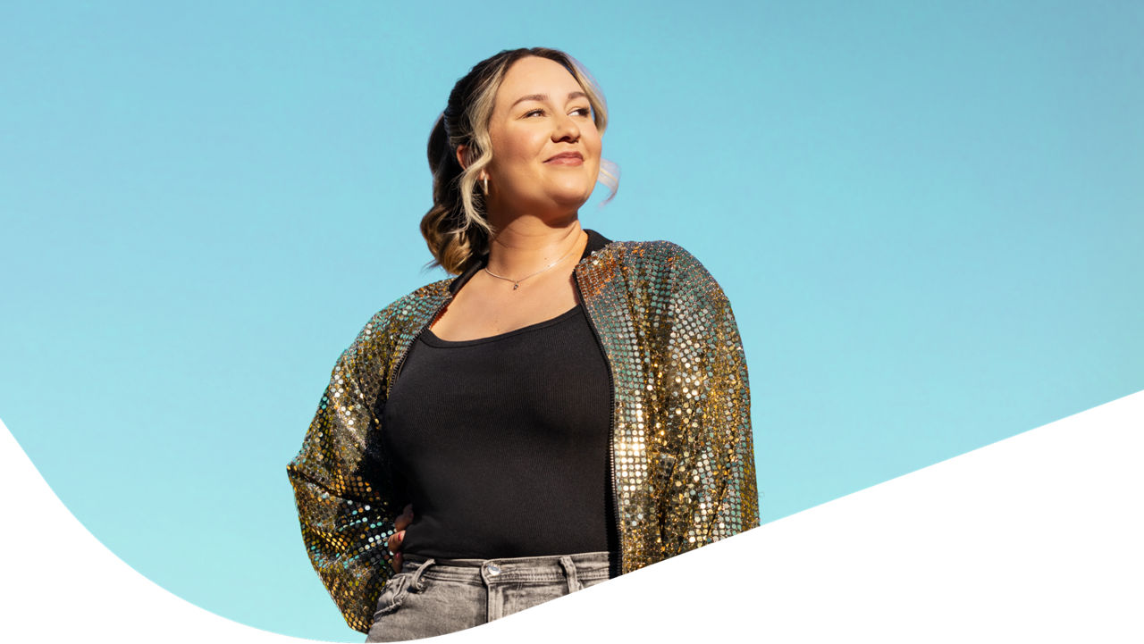 Smiling woman looking off in the distance