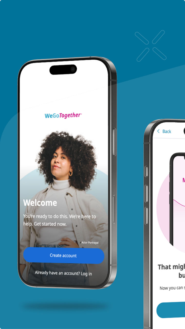 WeGoTogether® mobile application landing page on phone screen