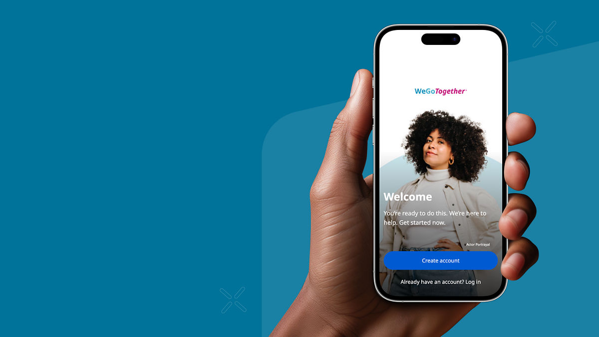 WeGoTogether® mobile application landing page on phone screen