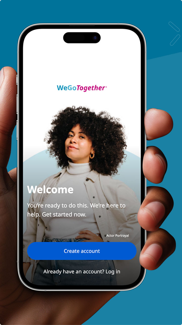 WeGoTogether® mobile application landing page on phone screen