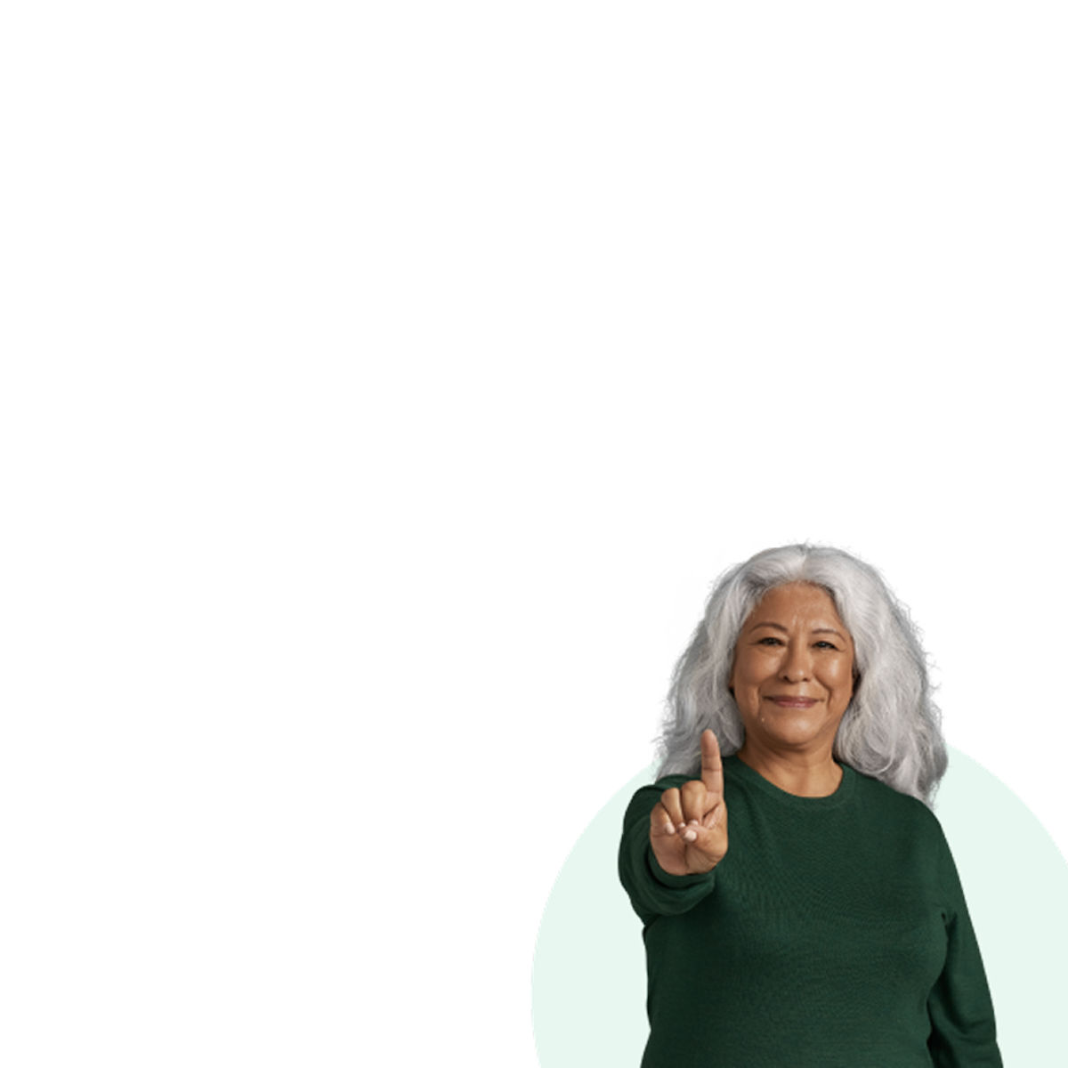 Woman holding up her index finger