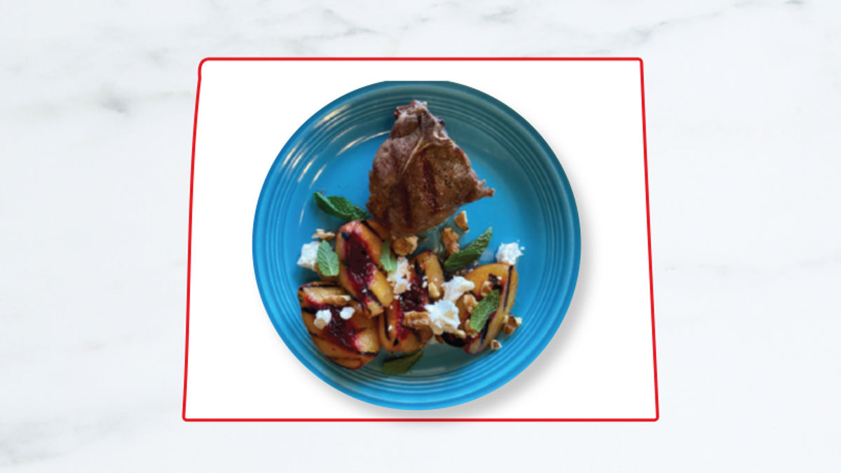Colorado Grilled Lamb Chops With Grilled Peaches, Mint, & Cheese