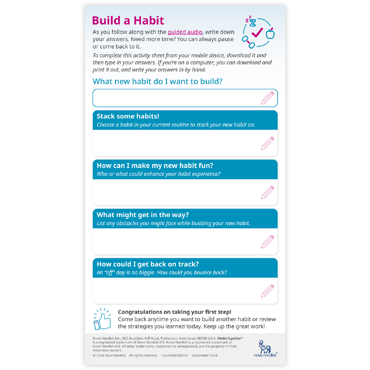 Build a Healthy Habit worksheet
