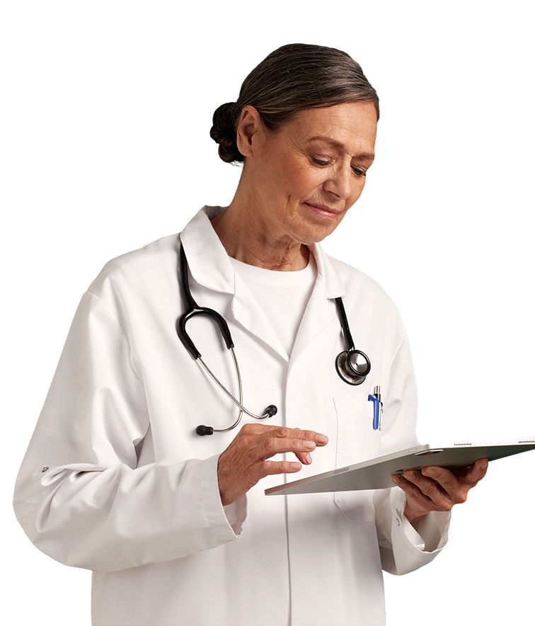 Healthcare provider scrolling on a tablet