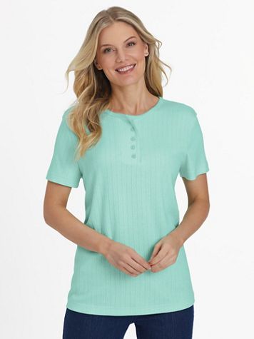Short-Sleeve Pointelle Henley Top - Image 22 of 30