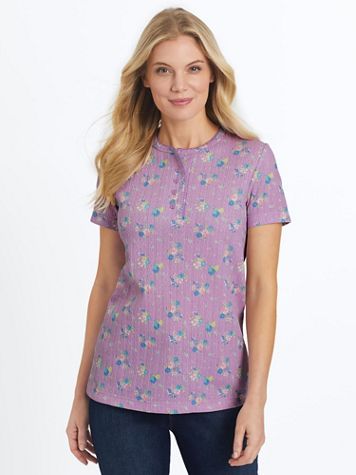 Short-Sleeve Pointelle Henley Top - Image 1 of 32