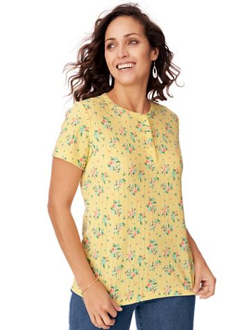 Short-Sleeve Pointelle Henley Top - Image 1 of 38