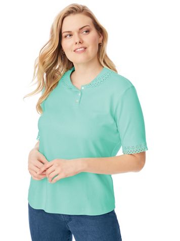 Cutwork-Trimmed Polo Top - Image 1 of 10