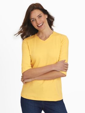 Essential Knit Elbow-Length Scalloped Top