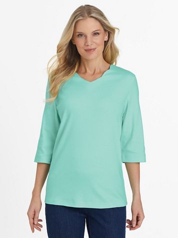 Essential Knit Elbow-Length Scalloped Top - Image 3 of 4