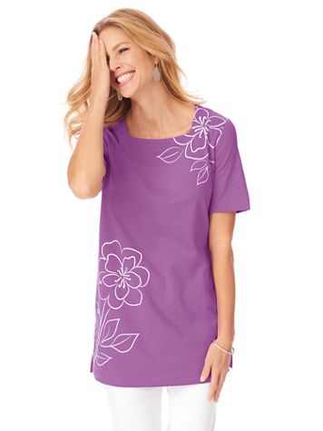 Short-Sleeve Square-Neck Tunic Top - Image 1 of 6