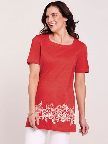 Short-Sleeve Square-Neck Tunic Top - Image 1 of 10