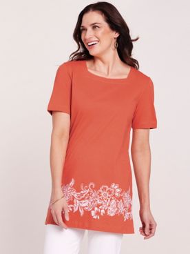 Short-Sleeve Square-Neck Tunic Top
