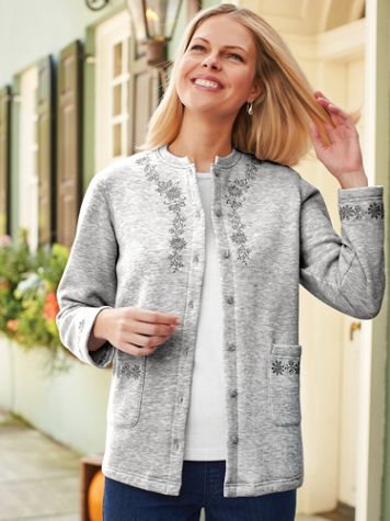 Embroidered Fleece Cardigan - Blair