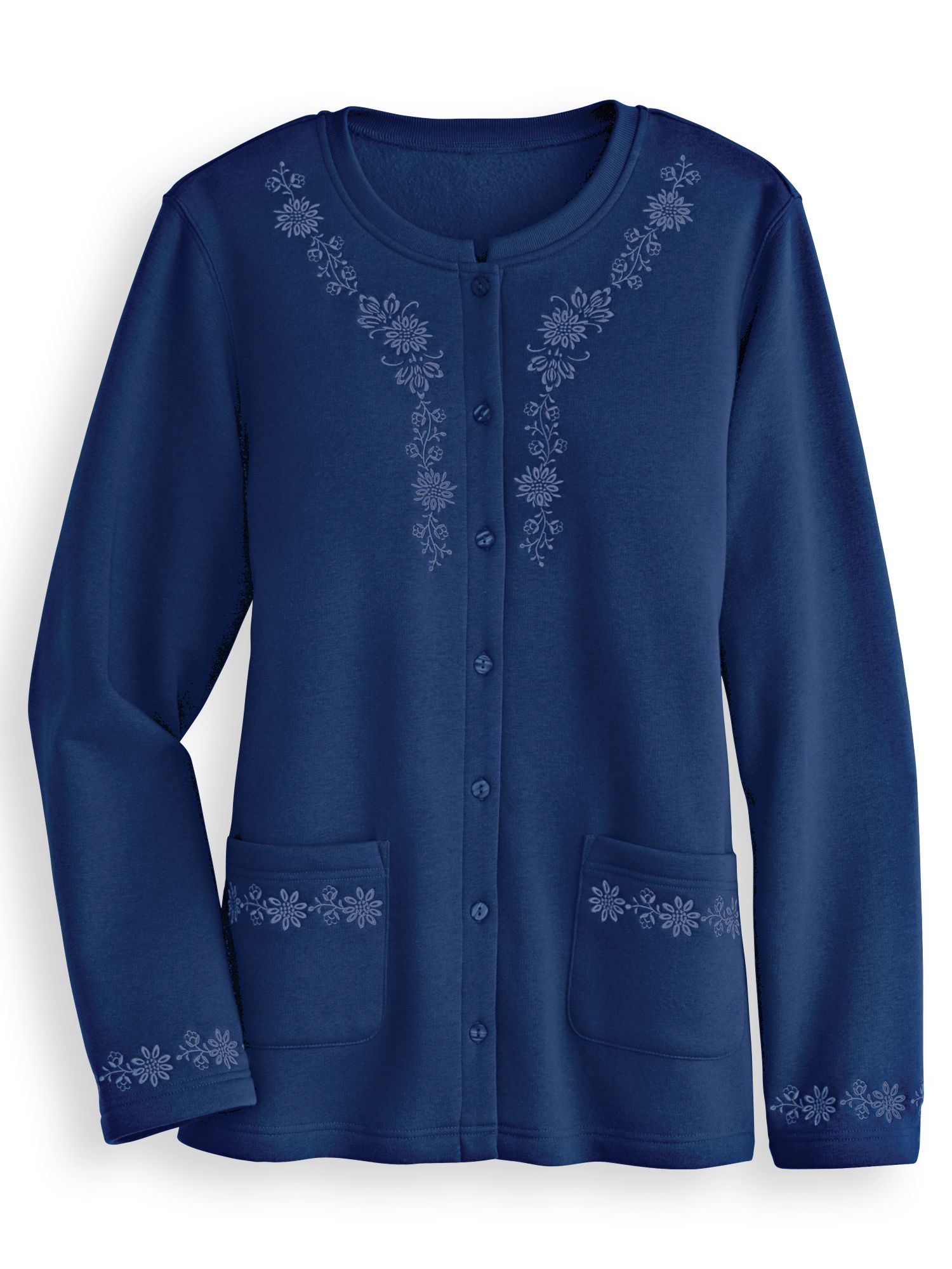 Embroidered Fleece Cardigan