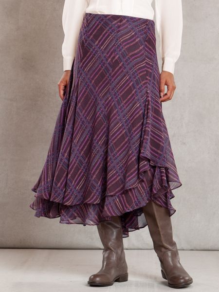 Plaid Georgette Long Skirt | WinterSilks