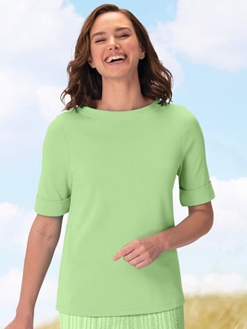 Roll-Sleeve Boat-Neck Tee - Image 1 of 14
