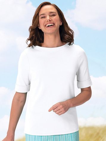 Roll-Sleeve Boat-Neck Tee - Image 1 of 8