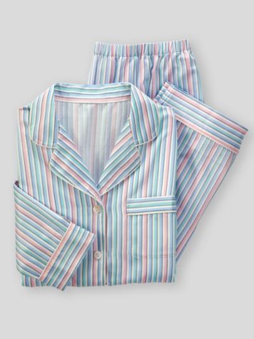 Brushed-Back Striped Satin Pajamas - Image 1 of 1