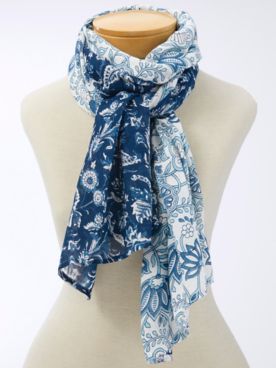 Blue Blooms Oblong Scarf
