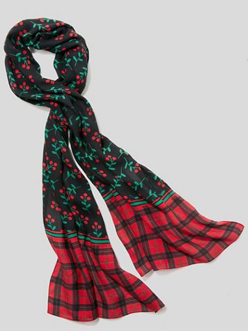 Holly Berry Plaid-Border Scarf - Image 1 of 2