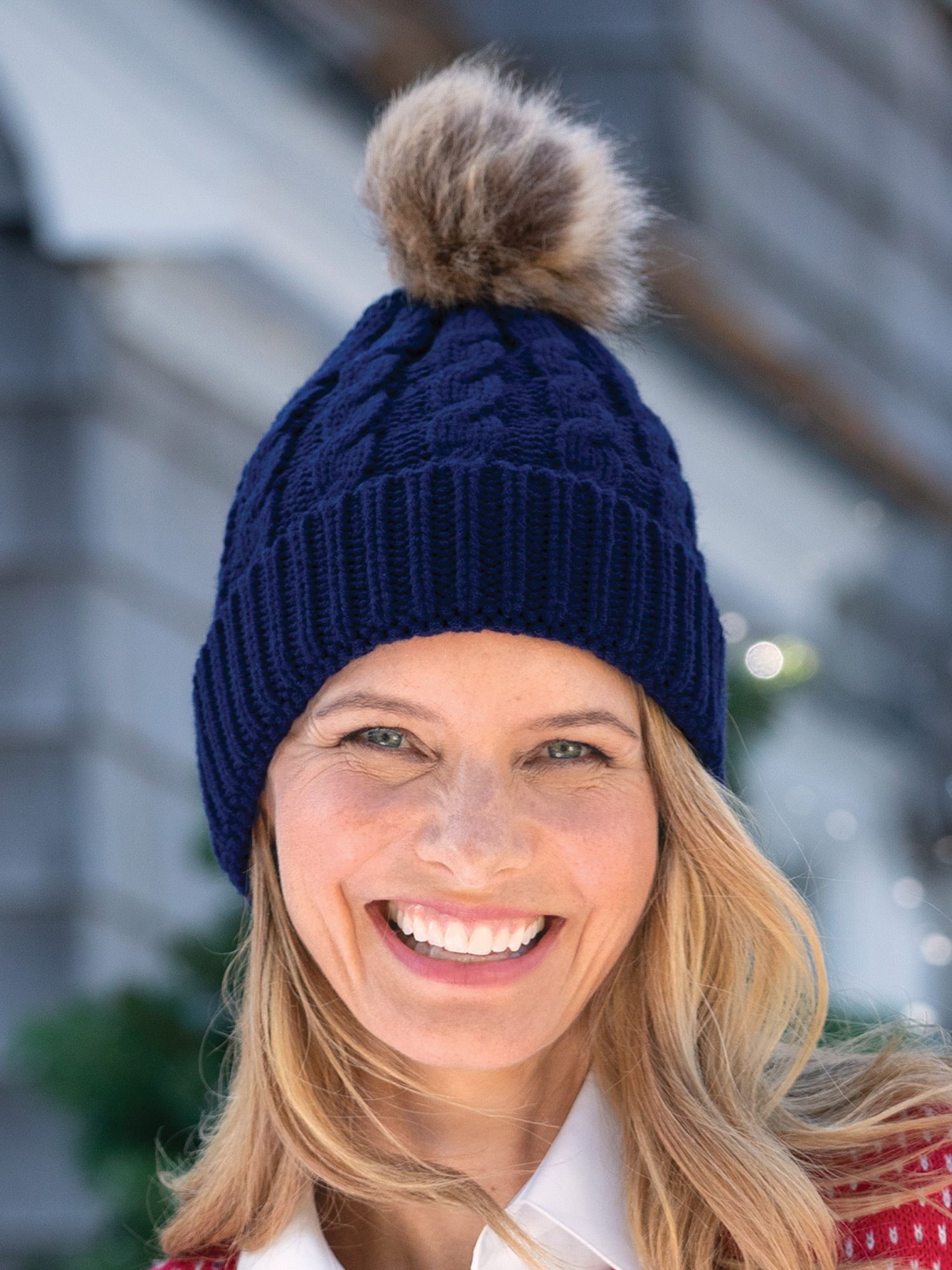 Cabled Knit Pom-Pom Hat