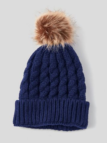 Cabled Knit Pom-Pom Hat