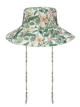 Colony Palms Floral Printed Bucket Hat With Ties 