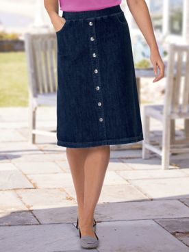 Liberty Knit Denim Button-Front Midi Skirt
