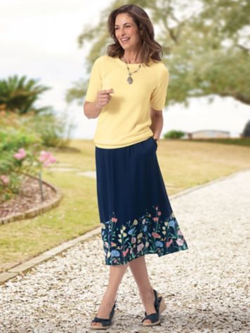 Spindrift Sweater Shell & Greenhouse Floral Border Print Skirt
