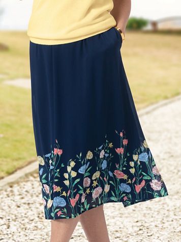 Greenhouse Floral Border-Print Midi Skirt