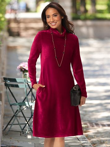 Ribbed Velour Cowlneck Swing Dress - Image 1 of 1