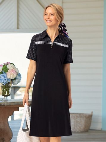 Dot-And-Stripe Knit Dress - Image 1 of 2