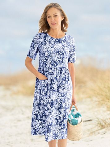 Palm-Print Boardwalk Knit Weekend Dress - Image 1 of 2