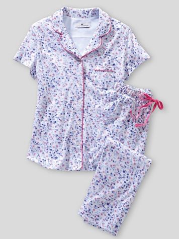 Karen Neuburger Short Sleeve Girlfriend Knit Capri Ditsy Floral Pajamas - Image 1 of 1