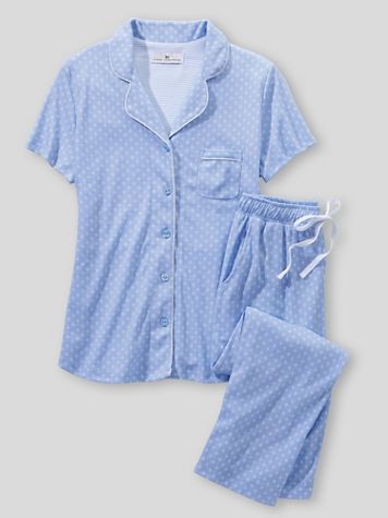 Karen Neuburger Short Sleeve Girlfriend Knit Capri Blue Foulard Pajamas - Image 1 of 1