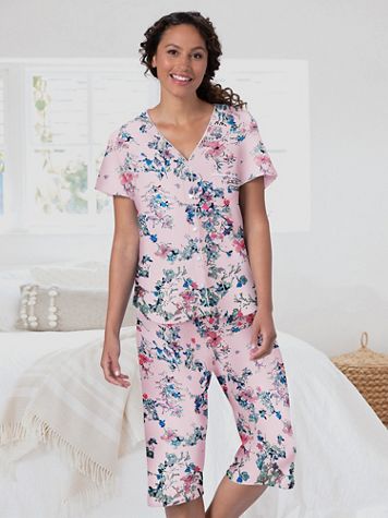 Karen Neuburger Girlfriend Pink Floral Capri Pajamas - Image 1 of 2