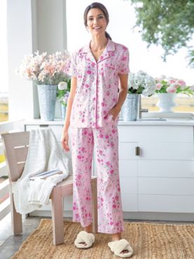 Karen Neuburger Short Sleeve Knit Girlfriend Capri Pajamas